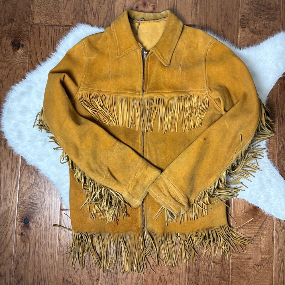True Vintage 1940s 50s Western Buckskin Fringe‎ Jacket Conmar rectangular zip - Picture 15 of 16